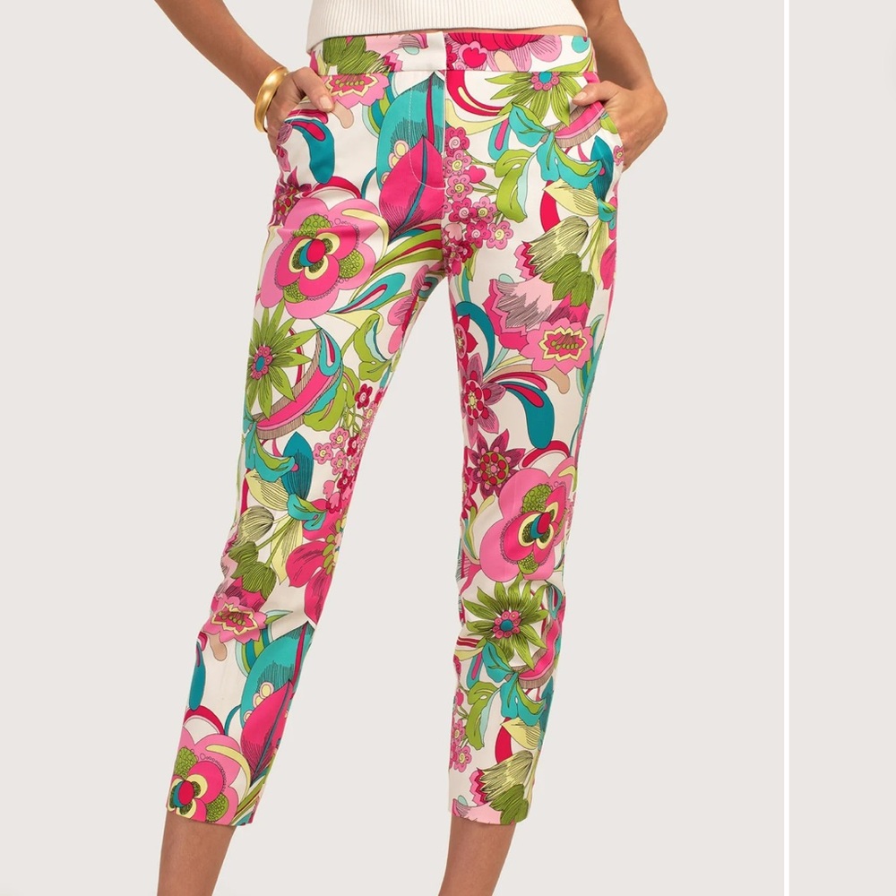 NWT Trina Turk Fair Weather Floral Moss 2 Slim Crop Pant - Size 00